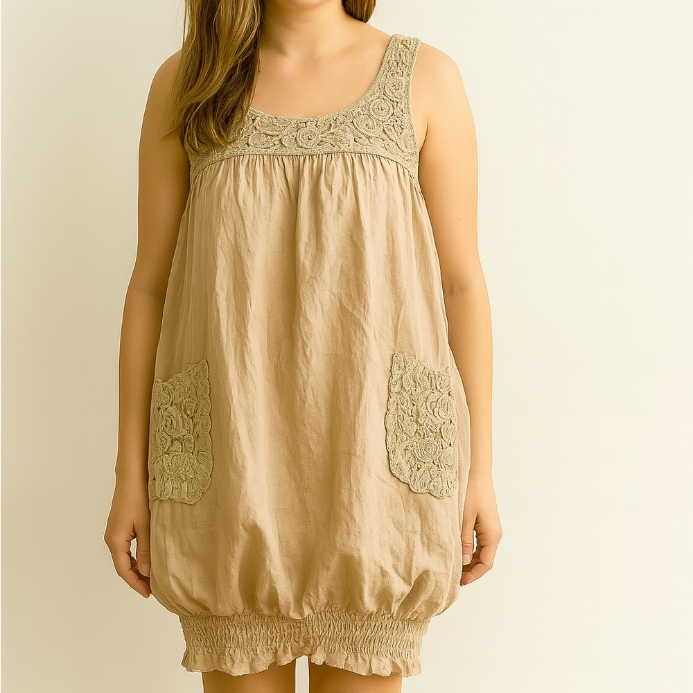 Elegant Tan Sleeveless Mini Dress